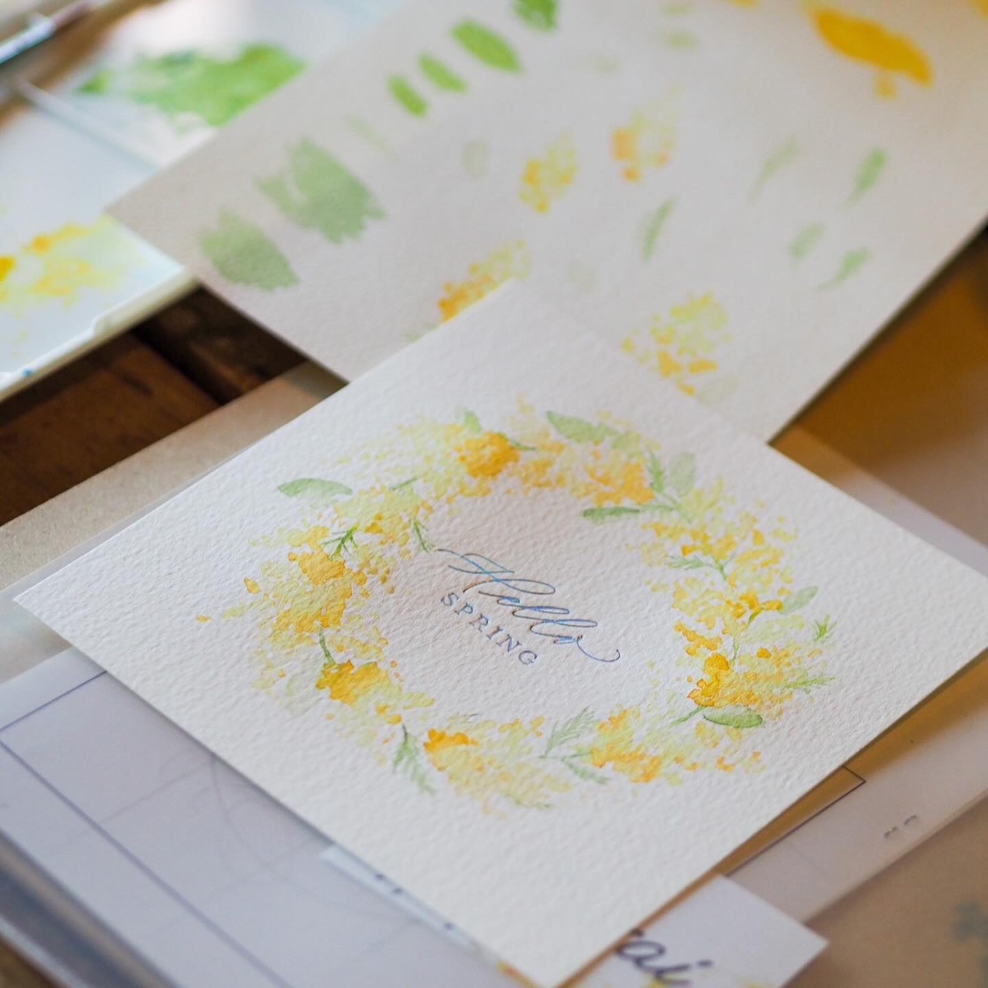 水彩画で季節のお花 ミモザを描くワークショップの写真3枚目