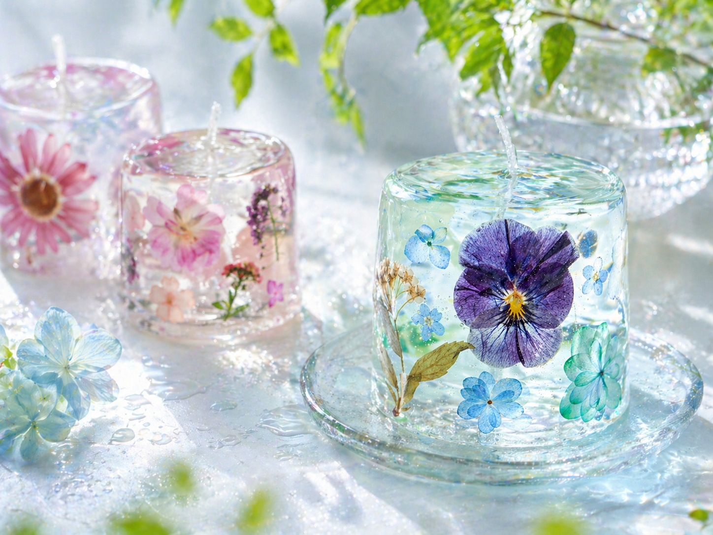 お花が透ける＊花露キャンドルワークショップ［保管用クリアケース付き］の写真