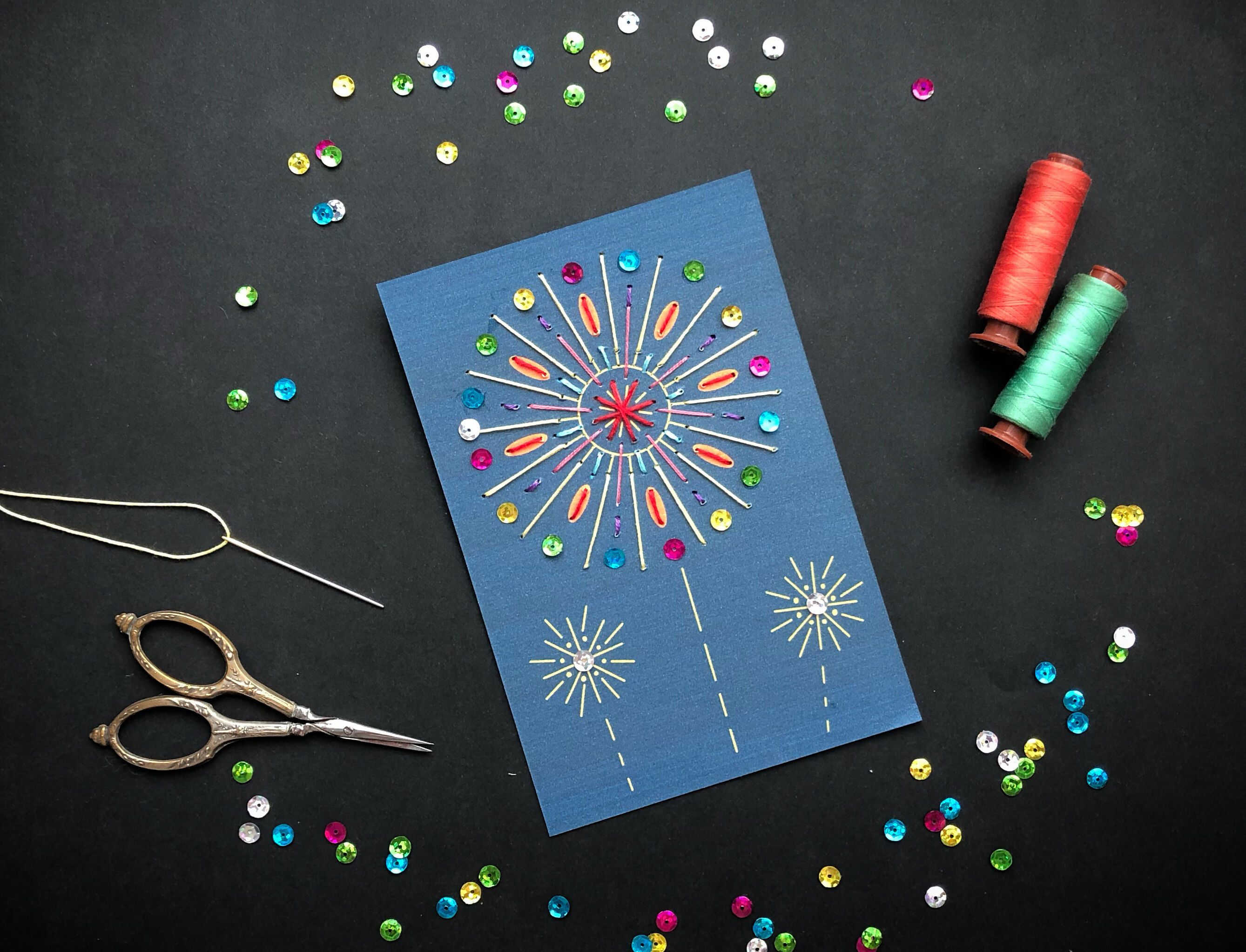 【オンライン】親子で作ろう！紙刺繍で作る花火のカード！の写真1枚目