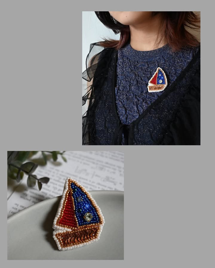 ビーズ刺繍でつくるヨットブローチの写真