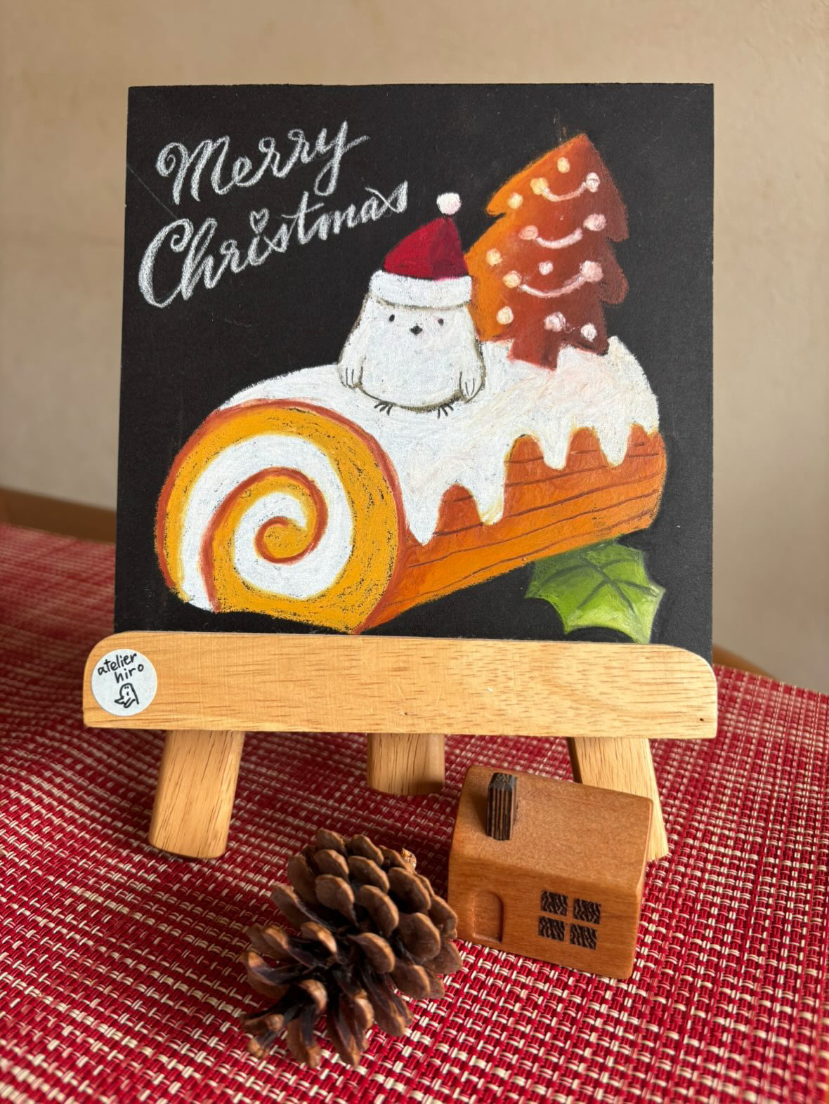 チョークアート 「シマエナガサンタのXmas」の写真