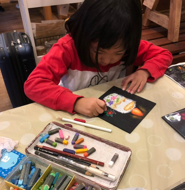 チョークアートワークショップ 「あじさい風呂のカエルさん」の写真5枚目